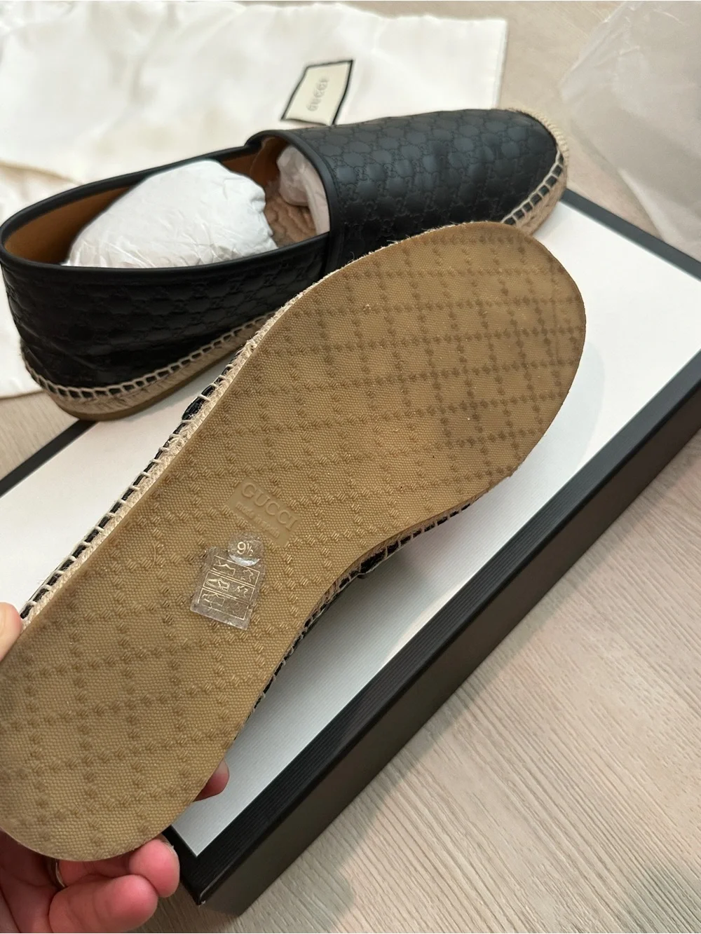 Gucci Men’s Black Leather Espadrille Slip-On